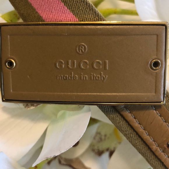 Gucci Belt Pink and Beige Stripe with Gucci Buckle - Picture 7 of 12